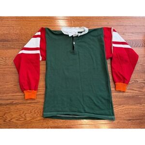 Vintage Halbro Rugby Polo Shirt Mens 38 Green Colorblock Striped USA 25x18 90s